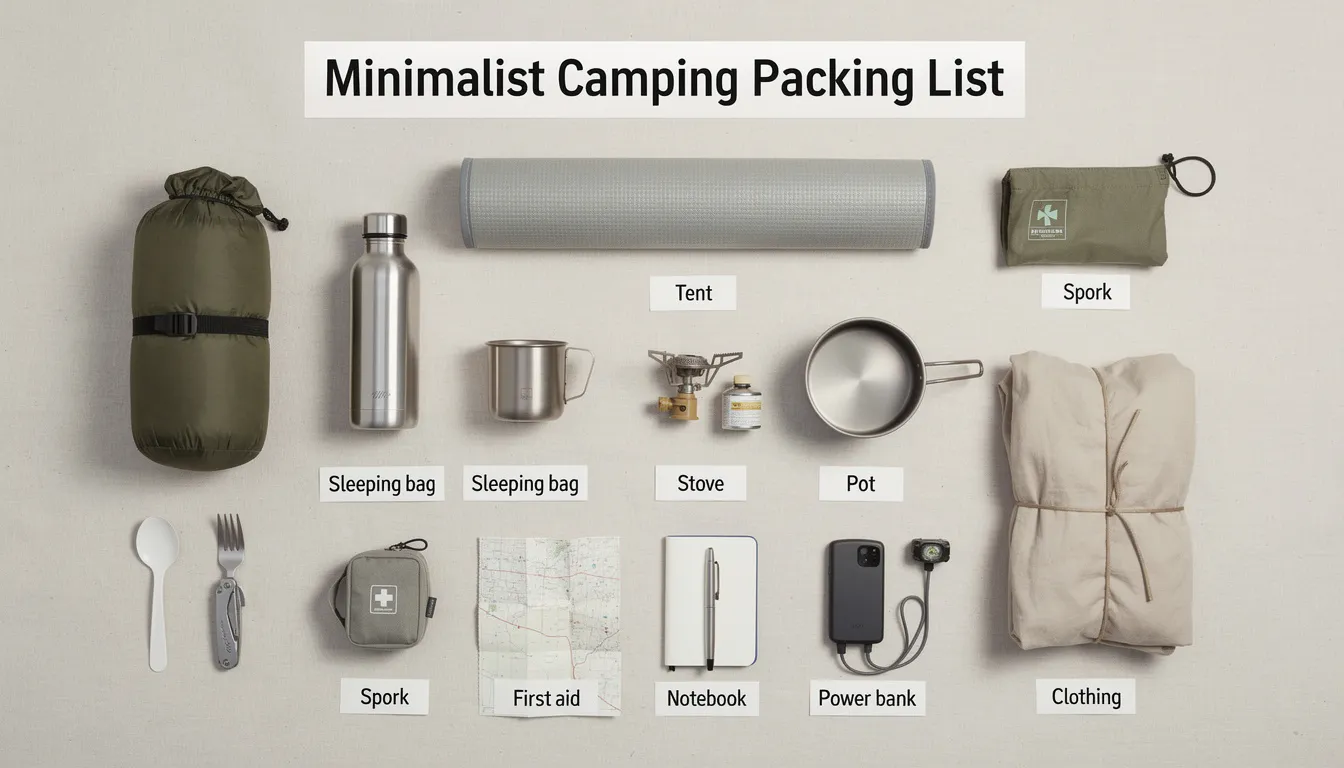 ultralight minimalist camping packing list gear on ground