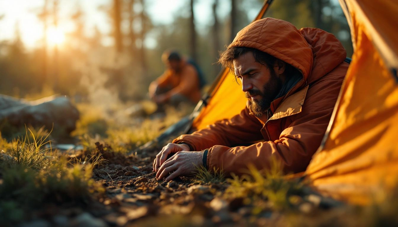 gear layout for overcoming minimalist camping challenges with essential lightweight setup