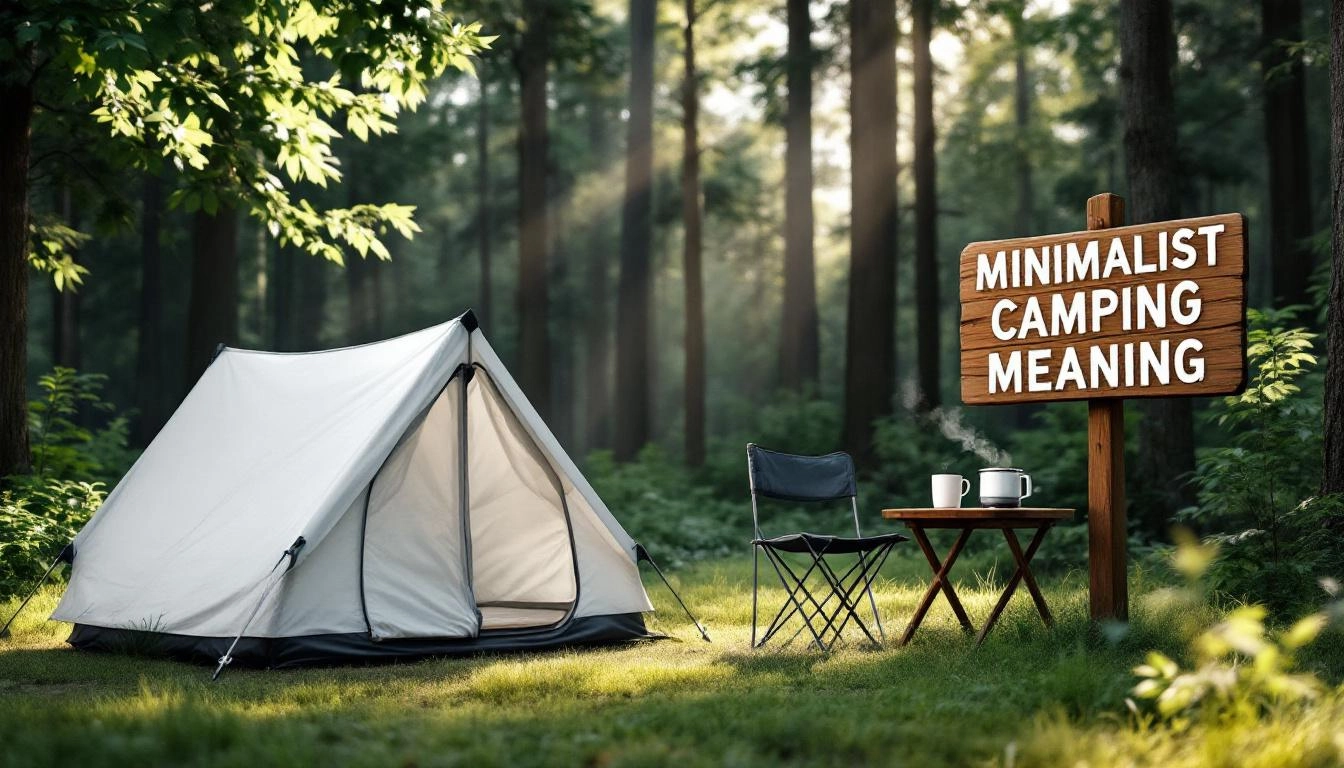 minimalist camping meaning simple campsite setup with small tent and basic gear
