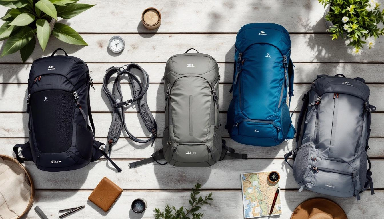 Close-up of one of the best lightweight backpacks for hiking on a rocky mountain trail
