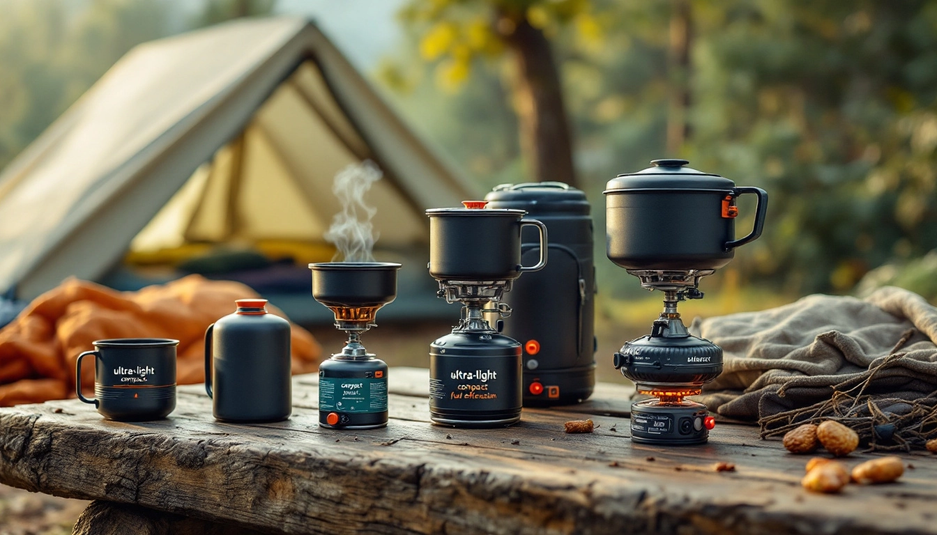 best lightweight camping stoves 2026 ultralight canister model set up on rocky campsite