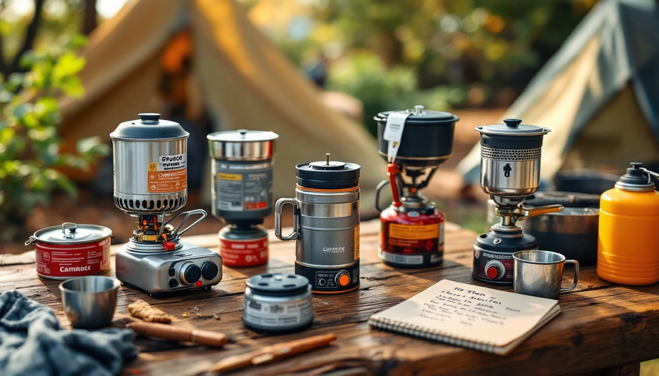 compact camping stove options ultralight model set up on campsite table