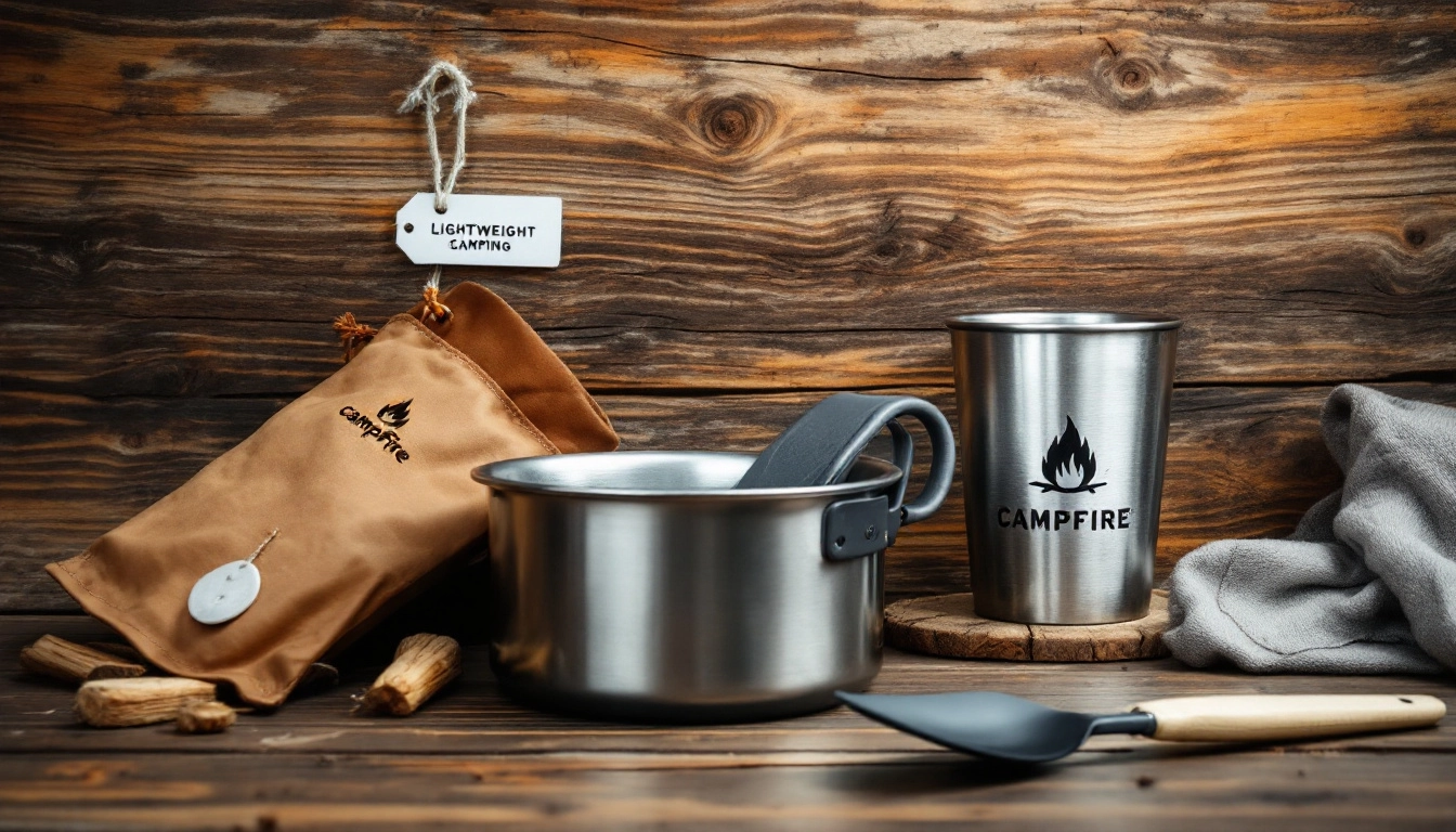lightweight camping cookware set on backpacking stove during a mountain trip
