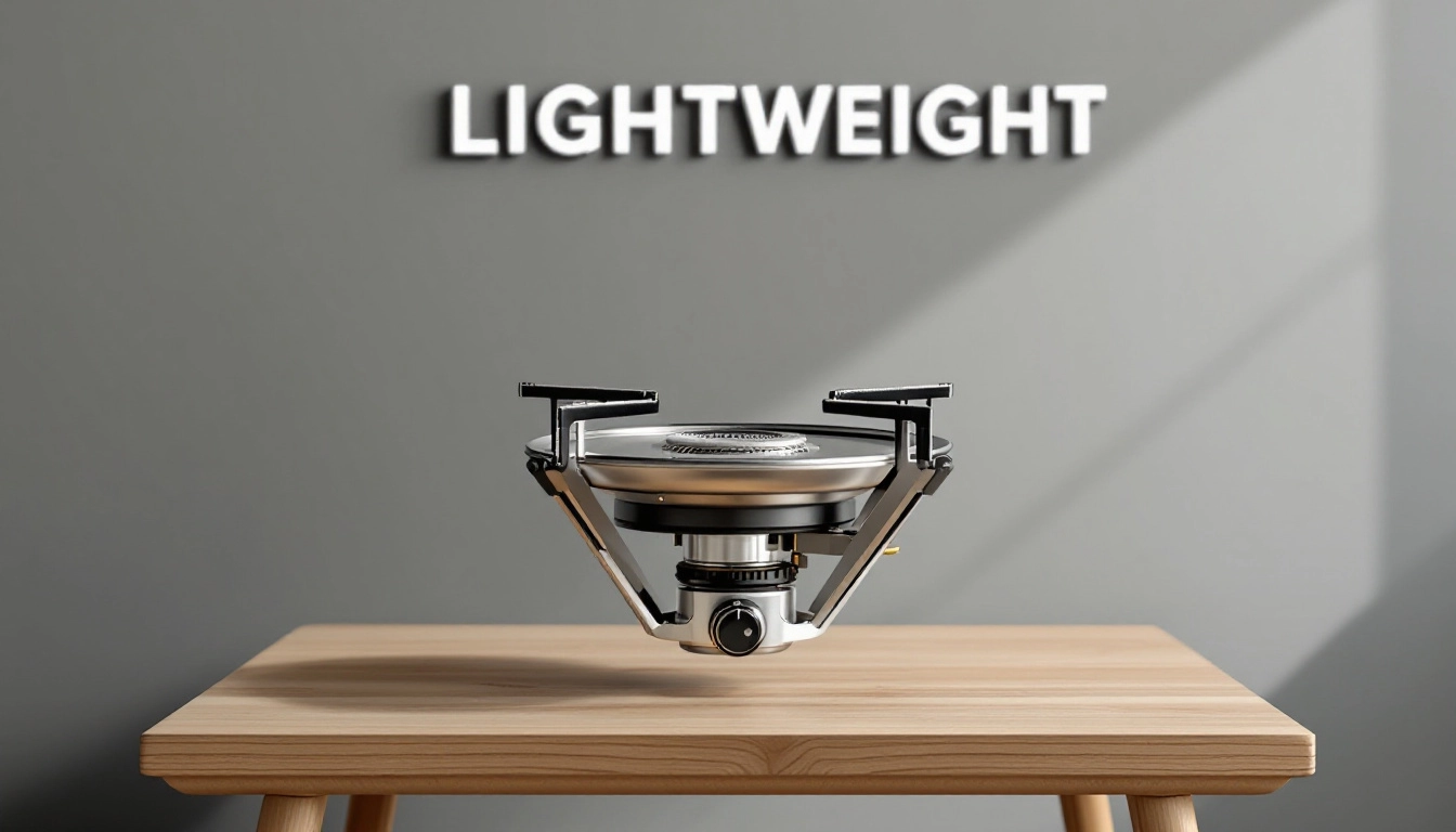 portable lightweight stove setup on rocky campsite with wind protection