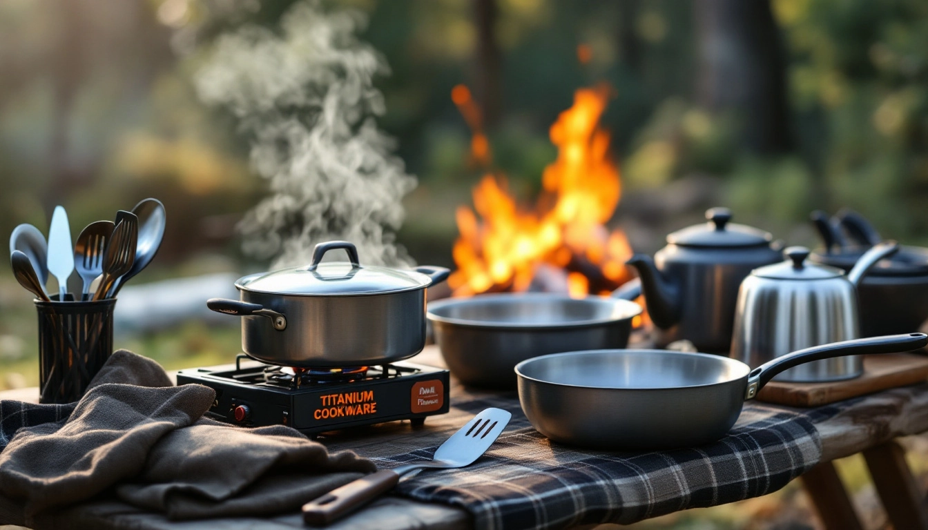 titanium cookware camping ultralight pot setup on backpacking stove