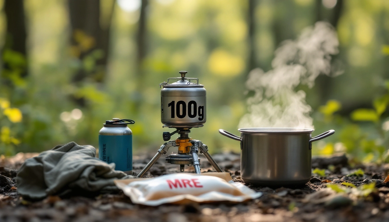 ultralight camp cooking gear titanium pot setup with minimalist stove and nested fuel canister