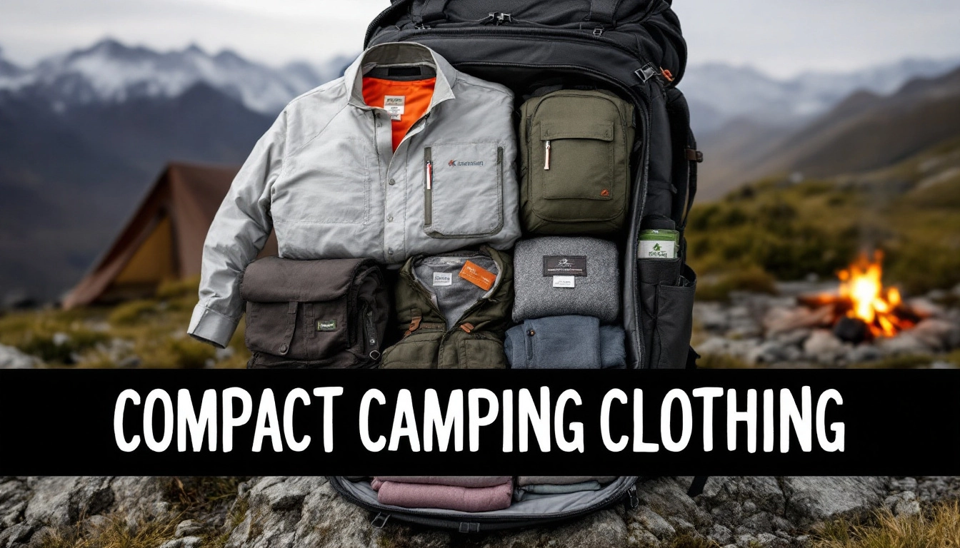 compact travel clothing for camping layered system example packed neatly in a small bag